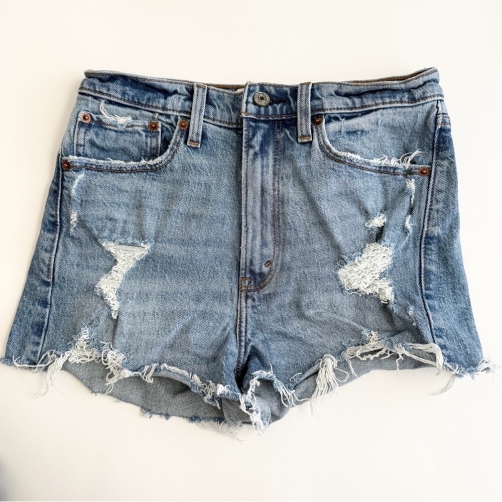 Abercrombie & Fitch High Rise Mom Short Distressed Denim Jean Shorts - Size 27